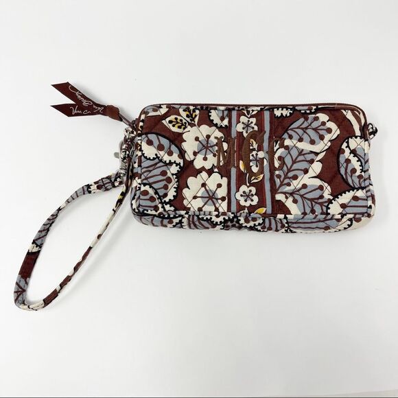 Vera Bradley Slate Blooms Zippered Wristlet Bag Embroidered Brown Blue Floral - Picture 3 of 10